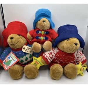 Paddington‎ Bear Plush 15" Holiday 1998 Christmas Sweater Kids Gifts Sears Lot